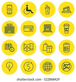Set Of 16 Travel Icons. Can Be Used For Web, Mobile, UI And Infographic Design. Includes Elements Such As Paralyzed, Date, Takeaway And More.