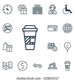 Set Of 16 Travel Icons. Can Be Used For Web, Mobile, UI And Infographic Design. Includes Elements Such As Gift, Box, Paralyzed And More.