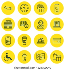 Set Of 16 Travel Icons. Can Be Used For Web, Mobile, UI And Infographic Design. Includes Elements Such As Box, Disabled, Map And More.