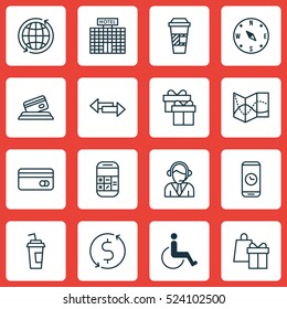 Set Of 16 Travel Icons. Can Be Used For Web, Mobile, UI And Infographic Design. Includes Elements Such As Paper, Operator, Exchange And More.