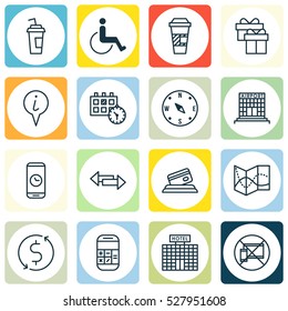 Set Of 16 Travel Icons. Can Be Used For Web, Mobile, UI And Infographic Design. Includes Elements Such As Forbidden Mobile, Credit Card, Locate And More.