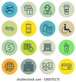 Set Of 16 Travel Icons. Can Be Used For Web, Mobile, UI And Infographic Design. Includes Elements Such As Drink Cup, Appointment, Operator And More.