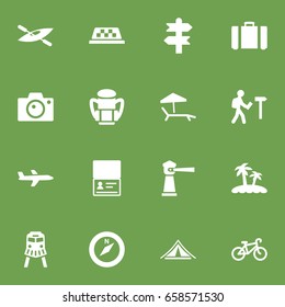 Set Of 16 Travel Icons Set. Collection Of Passport, Aircraft And Other Elements.