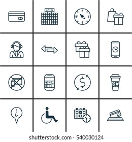 Set Of 16 Travel Icons. Includes Forbidden Mobile, Locate, Resort Development And Other Symbols. Beautiful Design Elements.