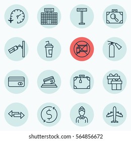 Set Of 16 Travel Icons. Includes Baggage Research, Travel Clock, Suitcase And Other Symbols. Beautiful Design Elements.
