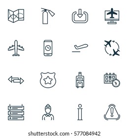 Set Of 16 Travel Icons. Includes Information, Fly Around, Appointment And Other Symbols. Beautiful Design Elements.