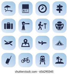 Set Of 16 Travel Icons Set.Collection Of Baggage, Seamark, Location And Other Elements.