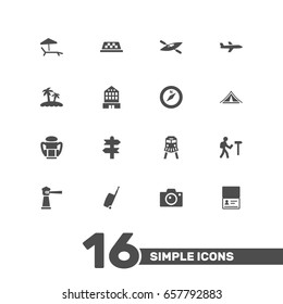 Set Of 16 Travel Icons Set.Collection Of Citizenship, Cab, Canoe And Other Elements.