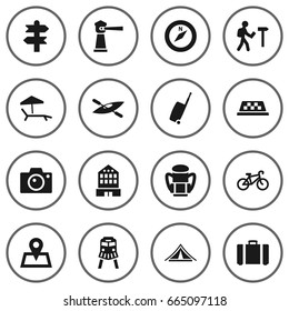 Set Of 16 Travel Icons Set.Collection Of Tram, Baggage, Direction And Other Elements.