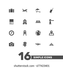 Set Of 16 Travel Icons Set.Collection Of Photo Apparatus, Seamark, Canoe And Other Elements.