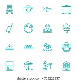 Set Of 16 Travel Outline Icons Set.Collection Of Case, Foreigner, Certificate And Other Elements.