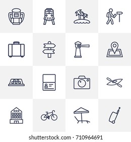 Set Of 16 Travel Outline Icons Set.Collection Of Photo, Case, Bag And Other Elements.