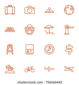 Set Of 16 Travel Outline Icons Set.Collection Of Certificate, Palm, Direction And Other Elements.