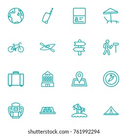 Set Of 16 Travel Outline Icons Set.Collection Of Globe, Direction, Taxi And Other Elements.