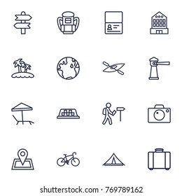 Set Of 16 Travel Outline Icons Set.Collection Of Globe, Lighthouse, Pin And Other Elements.