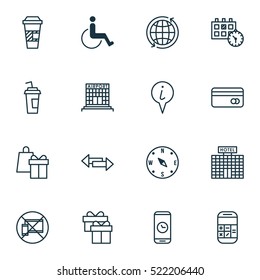 Set Of 16 Traveling Icons. Can Be Used For Web, Mobile, UI And Infographic Design. Includes Elements Such As Direction, Arrows, Credit And More.