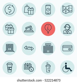 Set Of 16 Traveling Icons. Can Be Used For Web, Mobile, UI And Infographic Design. Includes Elements Such As Road, Appointment, Coffee And More.