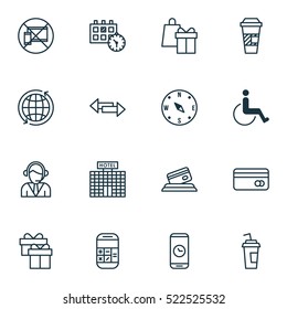 Set Of 16 Traveling Icons. Can Be Used For Web, Mobile, UI And Infographic Design. Includes Elements Such As Accessibility, Holiday, Card And More.