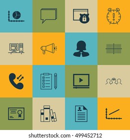 Set Of 16 Universal Editable Icons For Statistics, Marketing And Human Resources Topics. Includes Icons Such As Security, Computer, Library And More.