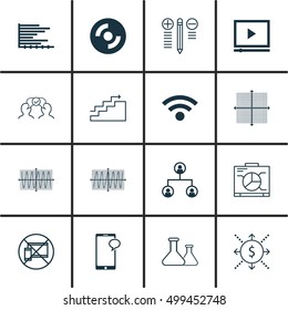 Set Of 16 Universal Editable Icons For Airport, Human Resources And Project Management Topics. Includes Icons Such As Sinus Graph, Decision Making, Cosinus Diagram And More.