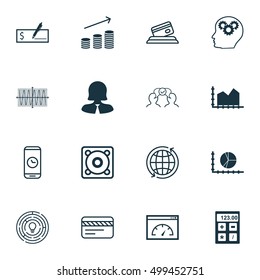 Set Of 16 Universal Editable Icons For Statistics, Education And Project Management Topics. Includes Icons Such As Call Duration, Financial, Sinus Graph And More.