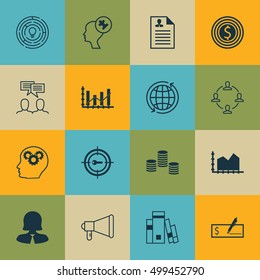 Set Of 16 Universal Editable Icons For Human Resources, Airport And Marketing Topics. Includes Icons Such As Business Woman, Bank Payment, Money And More.
