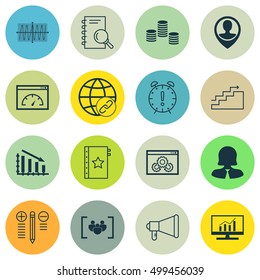Set Of 16 Universal Editable Icons For Project Management, Human Resources And Statistics Topics. Includes Icons Such As Connectivity, Growth, Cosinus Diagram And More.