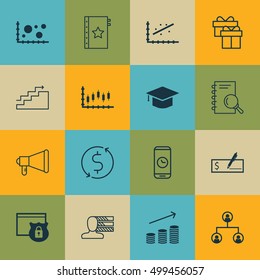 Set Of 16 Universal Editable Icons For Education, Human Resources And SEO Topics. Includes Icons Such As Analysis, Growth, Call Duration And More.