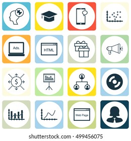 Set Of 16 Universal Editable Icons For Statistics, Project Management And Human Resources Topics. Includes Icons Such As Business Woman, Achievement Graph, Messaging And More.