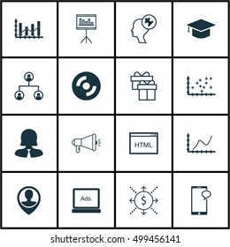 Set Of 16 Universal Editable Icons For Statistics, SEO And Education Topics. Includes Icons Such As Plot Diagram, Blank Cd, Presentation And More.