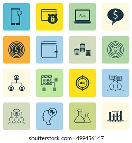 Set Of 16 Universal Editable Icons For Education, Advertising And Human Resources Topics. Includes Icons Such As Tree Structure, Money, Keyword Marketing And More.
