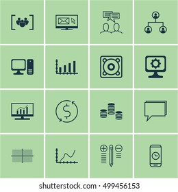 Set Of 16 Universal Editable Icons For SEO, Marketing And Statistics Topics. Includes Icons Such As Questionnaire, Money Trasnfer, Decision Making And More.