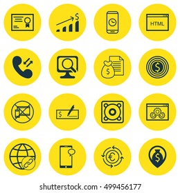 Set Of 16 Universal Editable Icons For Project Management, Education And Human Resources Topics. Includes Icons Such As Certificate, Forbidden Mobile, Business Goal And More.