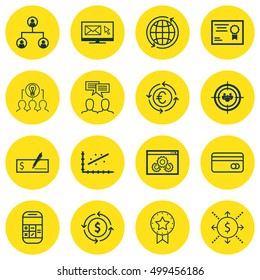 Set Of 16 Universal Editable Icons For Statistics, Marketing And Business Management Topics. Includes Icons Such As Discussion, Newsletter, Website Performance And More.