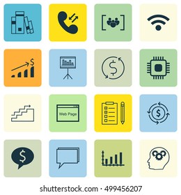 Set Of 16 Universal Editable Icons For Education, Travel And SEO Topics. Includes Icons Such As Money Recycle, Successful Investment, Dynamics And More.