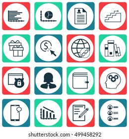 Set Of 16 Universal Editable Icons For Human Resources, Education And Marketing Topics. Includes Icons Such As Growth, Paper, Job Applicants And More.
