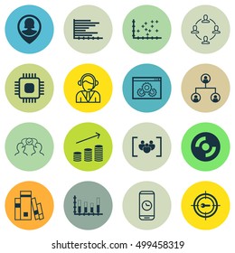 Set Of 16 Universal Editable Icons For Statistics, Airport And Human Resources Topics. Includes Icons Such As Questionnaire, Segmented Bar Graph, Chip And More.