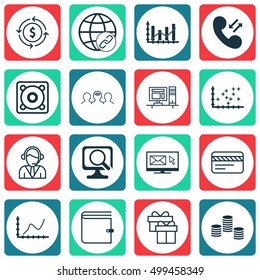 Set Of 16 Universal Editable Icons For Travel, Project Management And Airport Topics. Includes Icons Such As Music, Present, Plot Diagram And More.