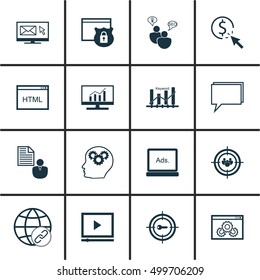 Set Of 16 Universal Editable Icons For SEO, Marketing And Advertising Topics. Includes Icons Such As PPC, Report, Focus Group And More.