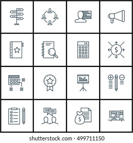 Set Of 16 Universal Editable Icons For  Topics. Includes Icons Such As Reminder, Discussion, Analysis And More.