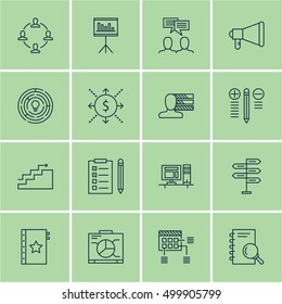 Set Of 16 Universal Editable Icons For  Topics. Includes Icons Such As Board, Reminder, Schedule And More.