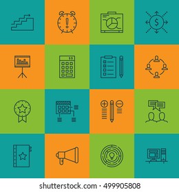 Set Of 16 Universal Editable Icons For  Topics. Includes Icons Such As Announcement, Collaboration, Decision Making And More.