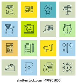 Set Of 16 Universal Editable Icons For  Topics. Includes Icons Such As Board, Present Badge, Schedule And More.