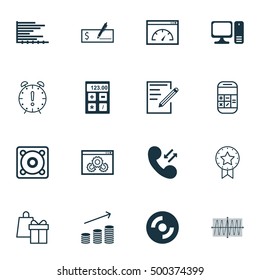Set Of 16 Universal Editable Icons For Education, Marketing And Project Management Topics. Includes Icons Such As Blank Cd, Present Badge, Music And More.