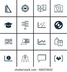 Set Of 16 Universal Editable Icons For Marketing, Airport And Business Management Topics. Includes Icons Such As Opportunity, Road Map, Blank Cd And More.