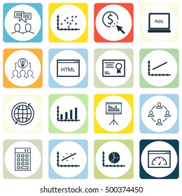 Set Of 16 Universal Editable Icons For Business Management, Airport And Project Management Topics. Includes Icons Such As Investment, Presentation, Analytics And More.