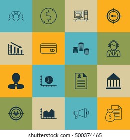 Set Of 16 Universal Editable Icons For Business Management, Statistics And Project Management Topics. Includes Icons Such As Money, Focus Group, Keyword Marketing And More.