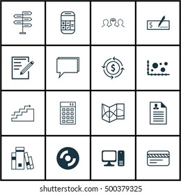 Set Of 16 Universal Editable Icons For Statistics, Business Management And Human Resources Topics. Includes Icons Such As Bank Payment, Desktop Computer, Investment And More.