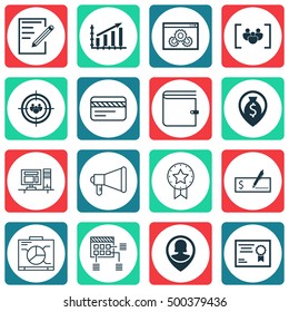 Set Of 16 Universal Editable Icons For Statistics, SEO And Human Resources Topics. Includes Icons Such As Present Badge, Bank Payment, Computer And More.