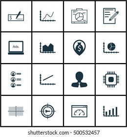 Set Of 16 Universal Editable Icons For Human Resources, SEO And Statistics Topics. Includes Icons Such As Digital Media, Keyword Marketing, Square Diagram And More.